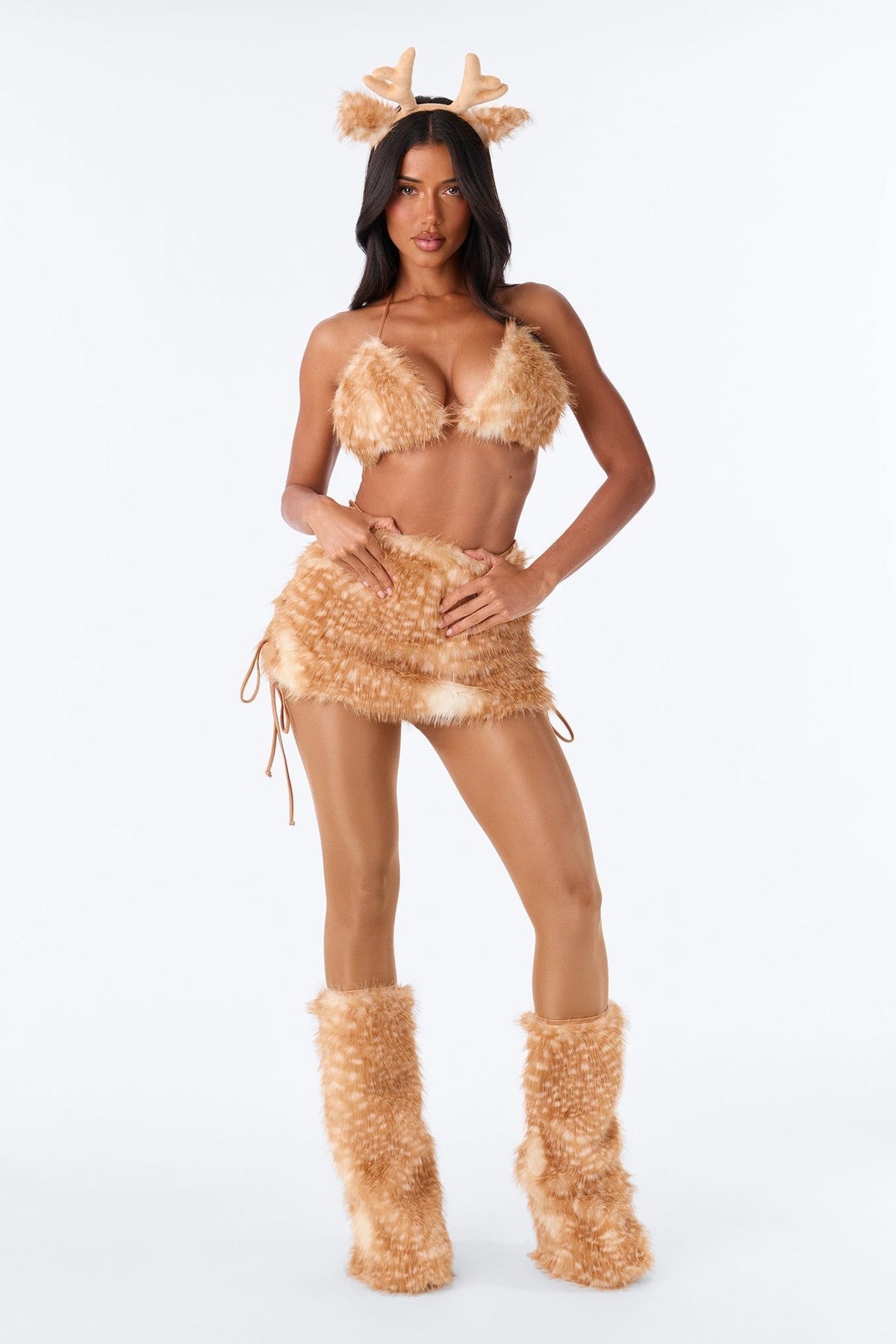 Deer Costume Set with Antler Headband, Top, Skirt and Leg Warmers