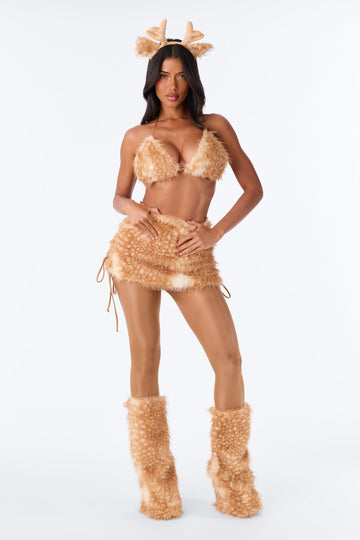 Deer Costume Set with Antler Headband, Top, Skirt and Leg Warmers