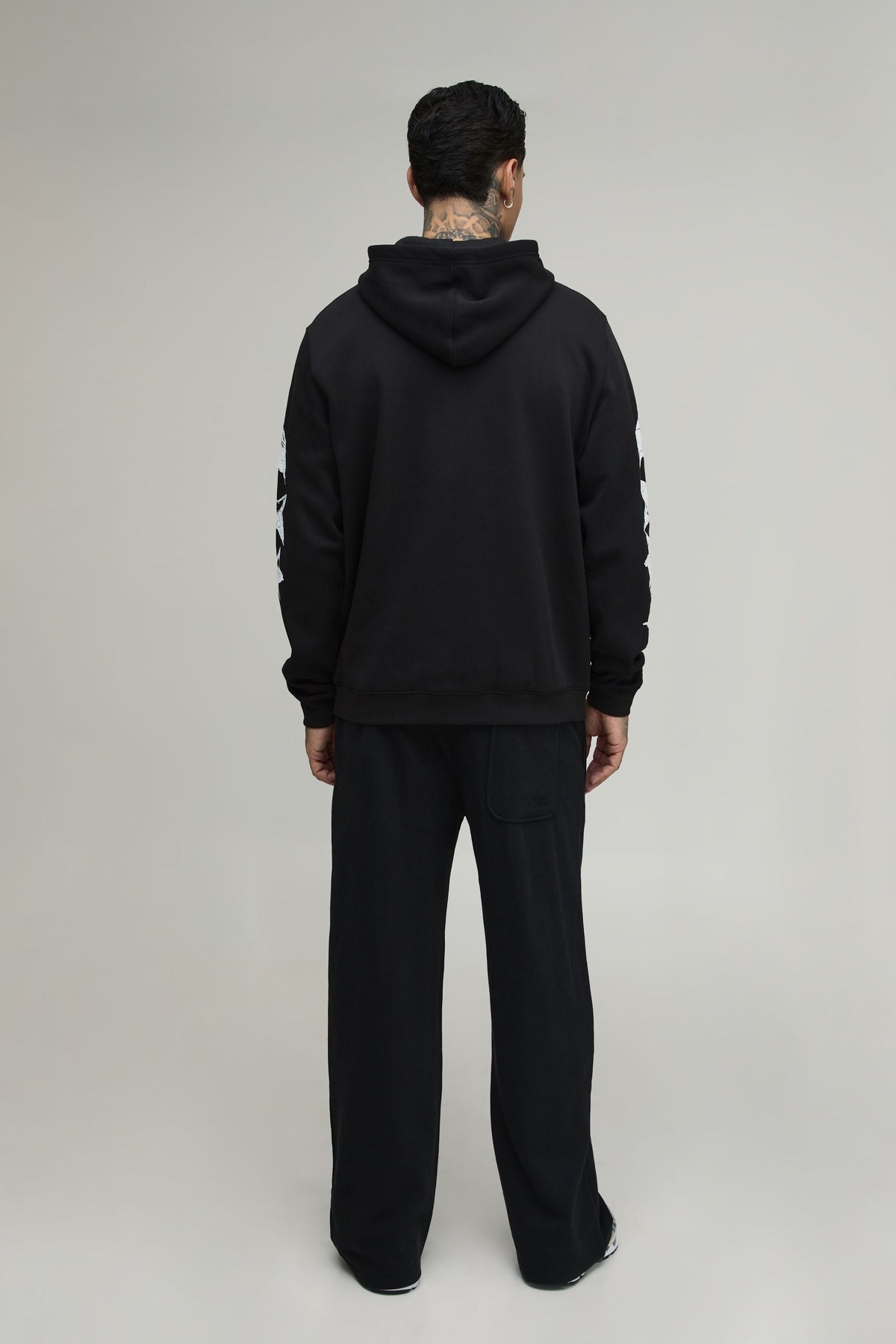 Tall Zip Hoodie with Spider Chest Graphic and Gothic Sleeve Design