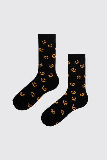 Jack O Lantern Crew Socks with Cotton Blend and Elasticated Cuff