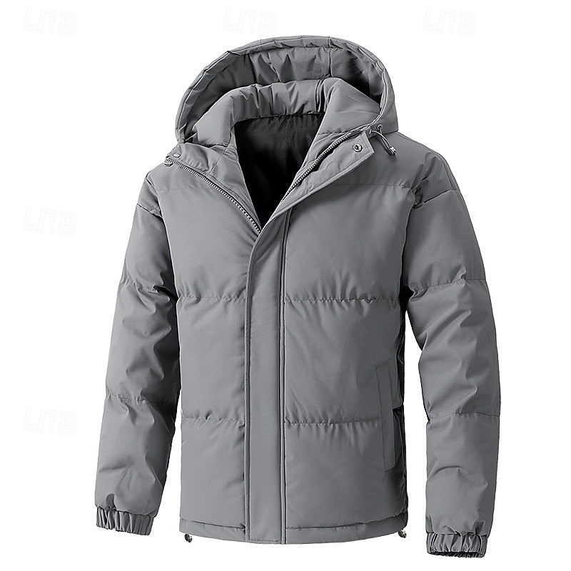 Padded Puffer Jacket with Adjustable Hood and Deep Pockets, Elastic Cuffs