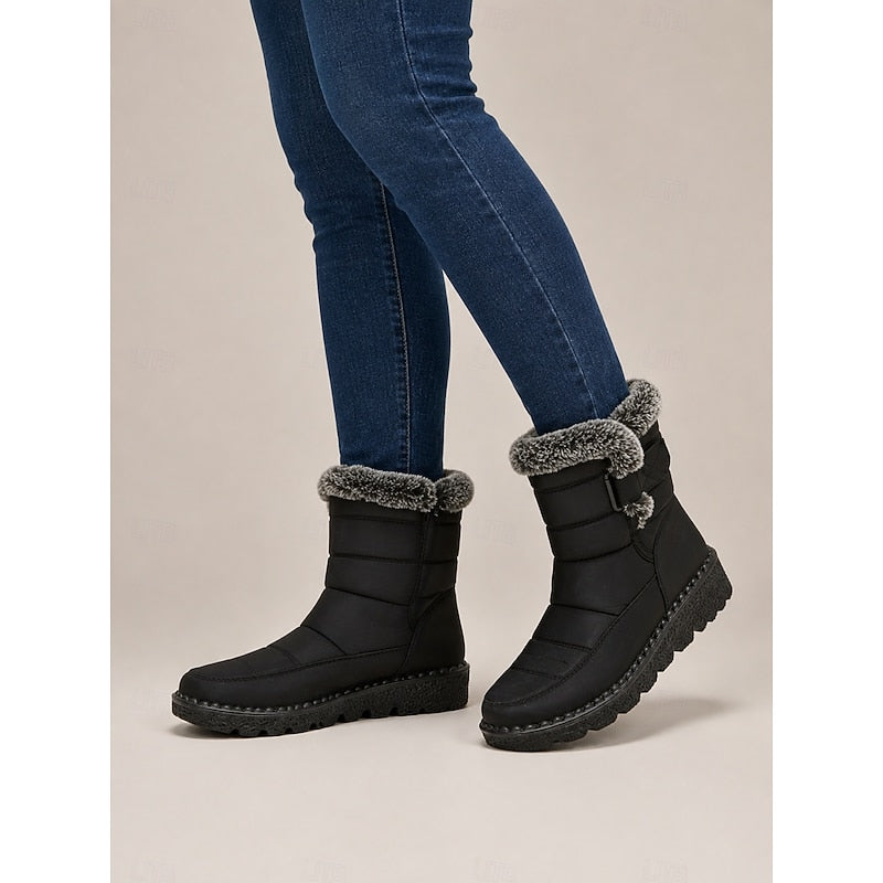 Mid Ankle Winter Boots with Side Fastening and Cushioned Footbed, Quilted Exterior