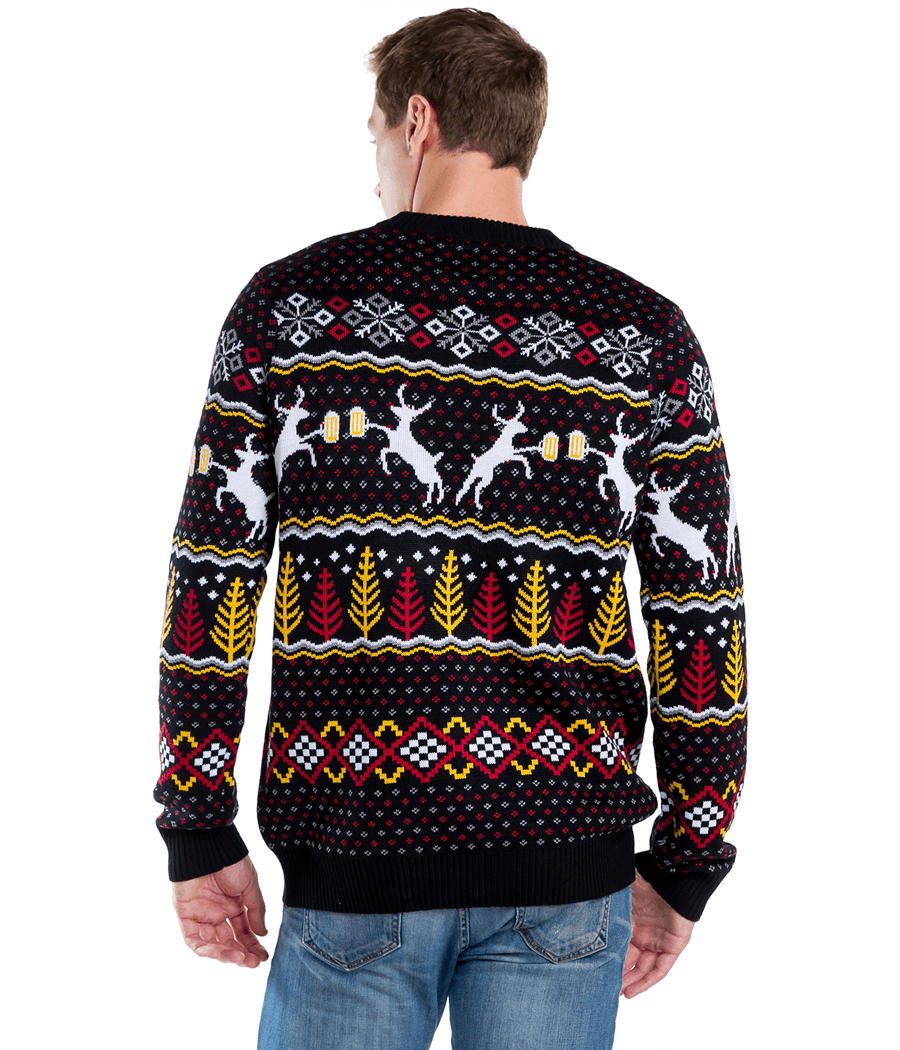 Crew Neck Pullover with Deer and Evergreen Pattern, Ribbed Cuffs