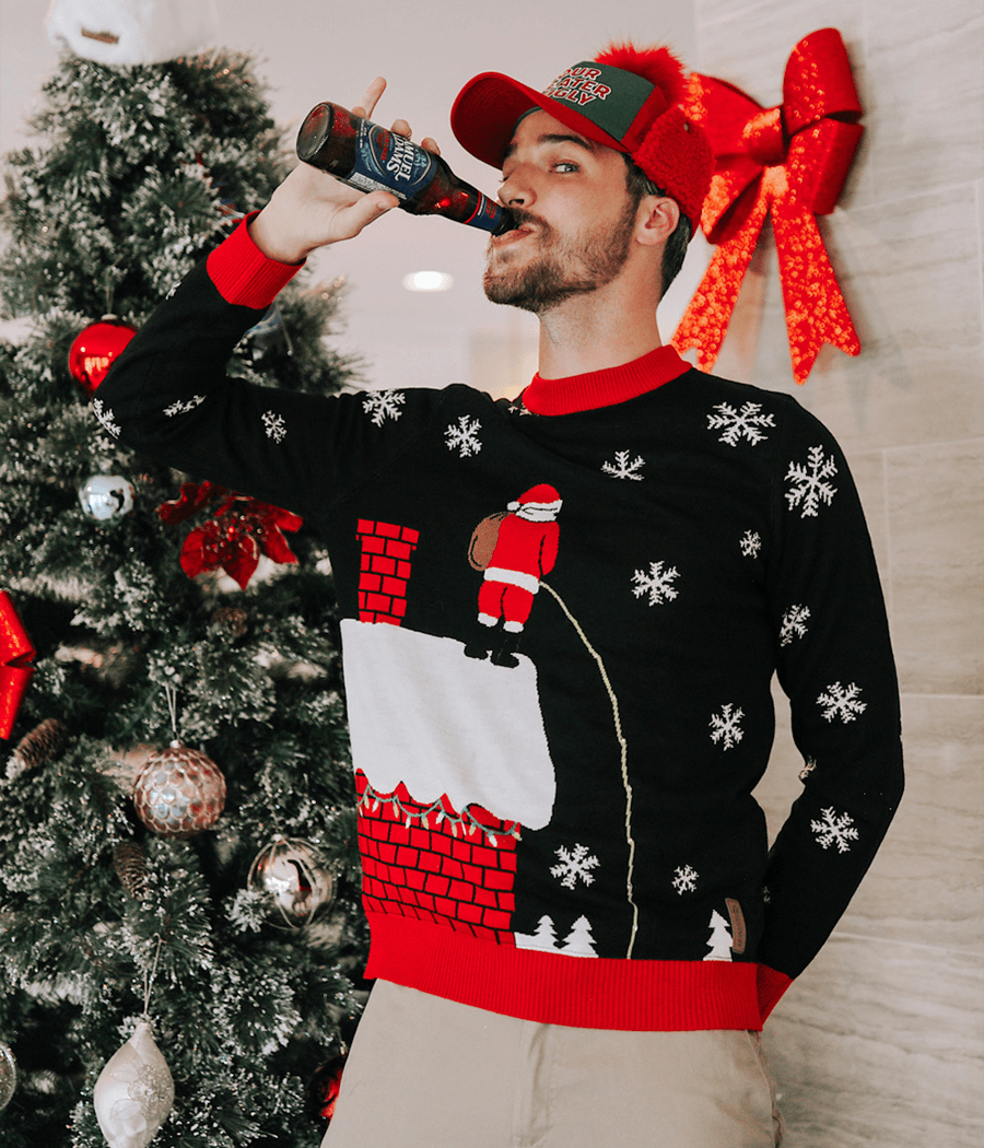 Light Up Holiday Sweater with Rooftop Scene and Long Sleeves