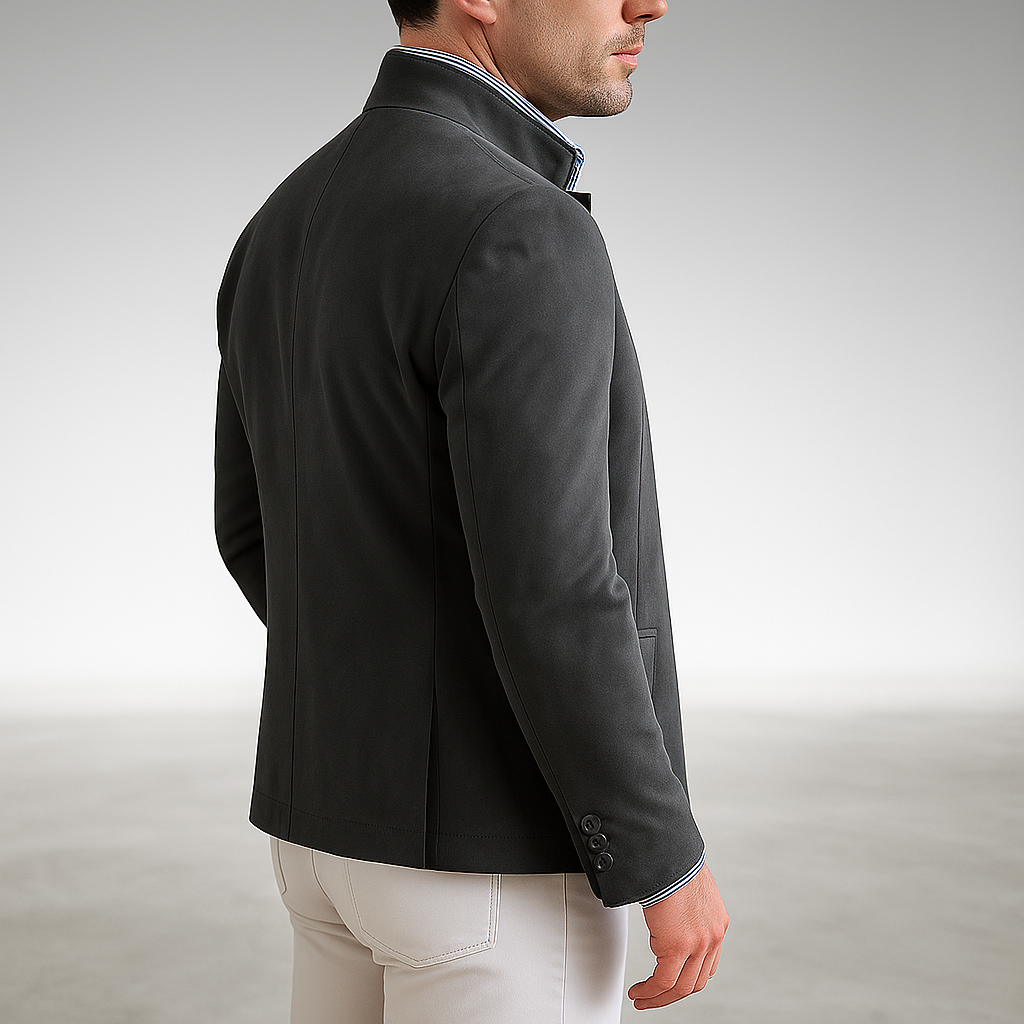 Men's Button-Front Coat with Textured Weave and Deep Pockets, Tailored Fit