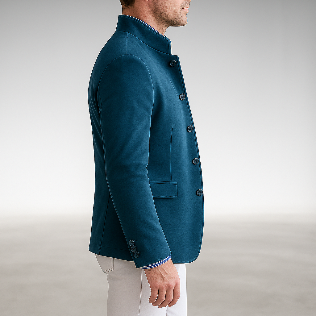 Men's Button-Front Coat with Textured Weave and Deep Pockets, Tailored Fit