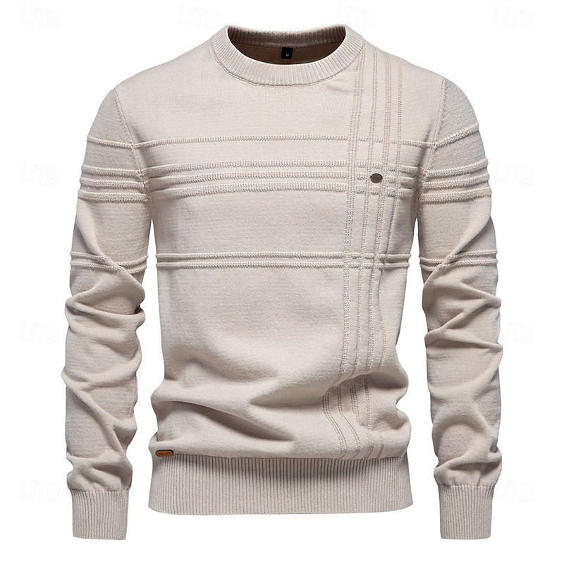 Crewneck Sweater with Woven Texture and Tailored Fit for Autumn Winter