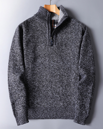 Men's black ribbed quarter zip sweater. Perfect for casual wear, office, or layering in fall and winter fashion.