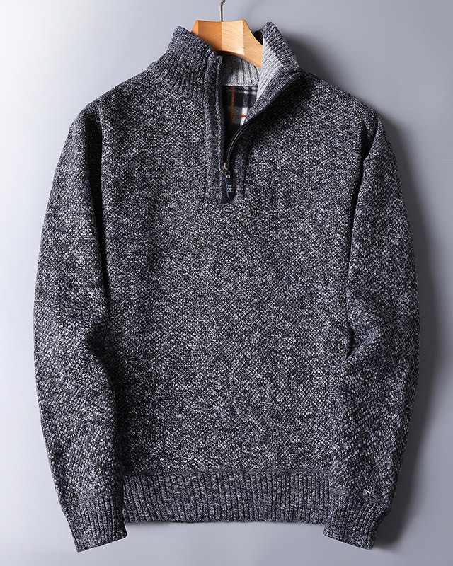 Men's black ribbed quarter zip sweater. Perfect for casual wear, office, or layering in fall and winter fashion.