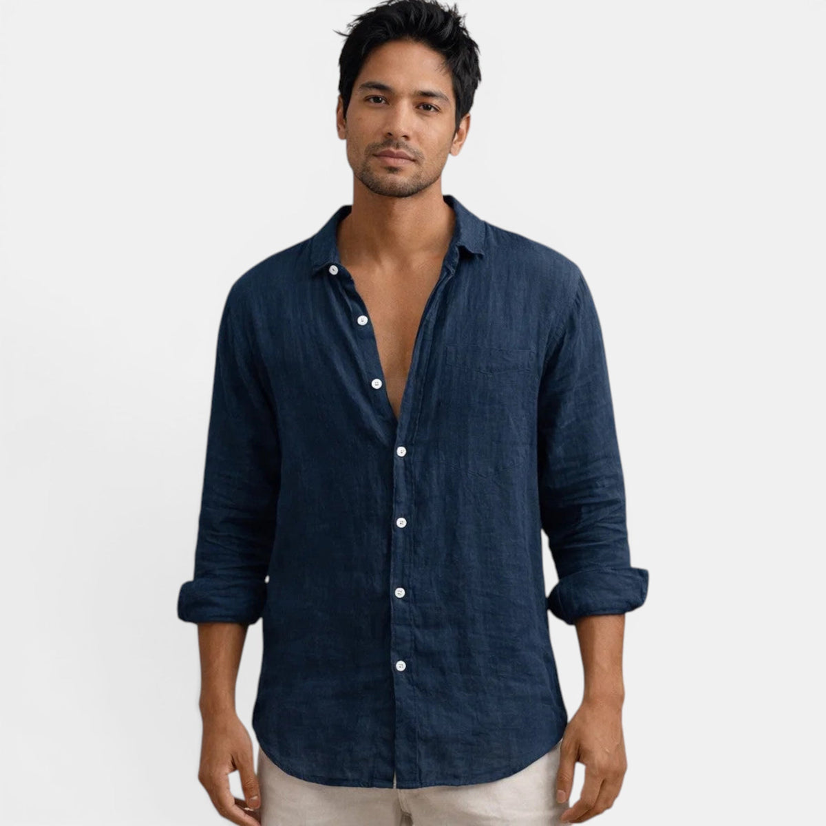 New men's breathable casual button up shirt, relaxed fit, ready for your stylish summer wardrobe.