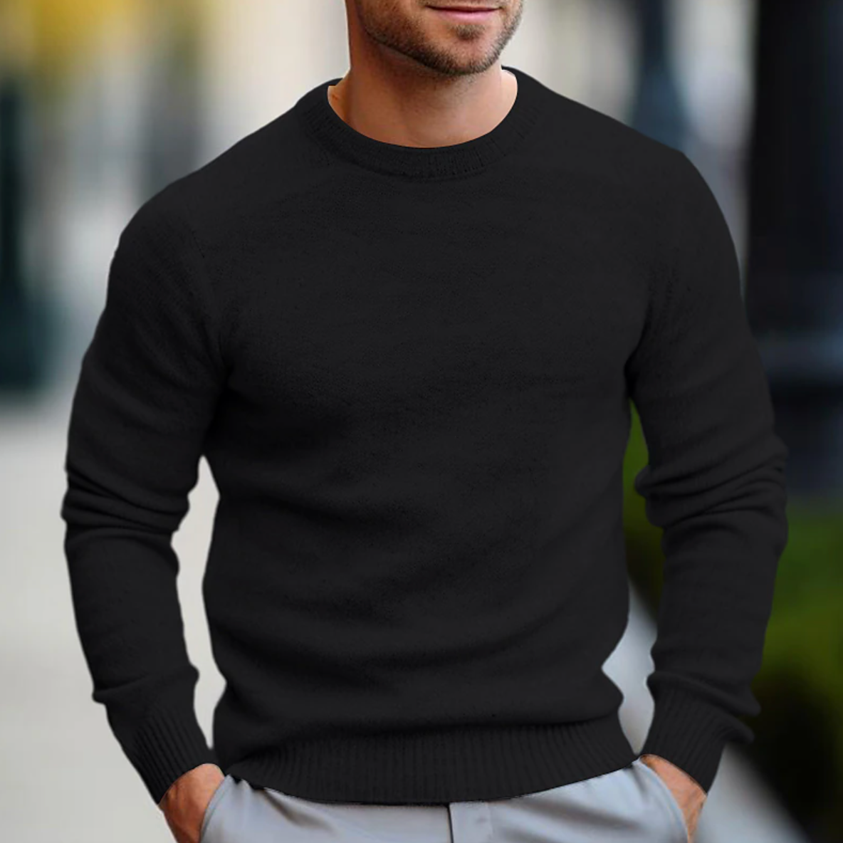 Classic men's crew neck sweater for everyday casual wear. Essential long sleeve mens clothing, great for winter style.