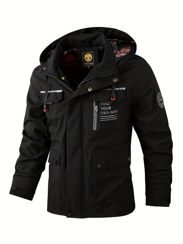 Men's evergreen weatherproof outdoor jacket, ideal for winter adventures & activewear. Waterproof & windproof.