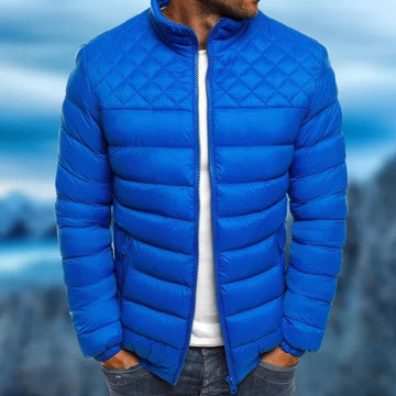 Men's new stylish puffer jacket. Warm, insulated, windproof, water-repellent winter coat for cold weather protection.