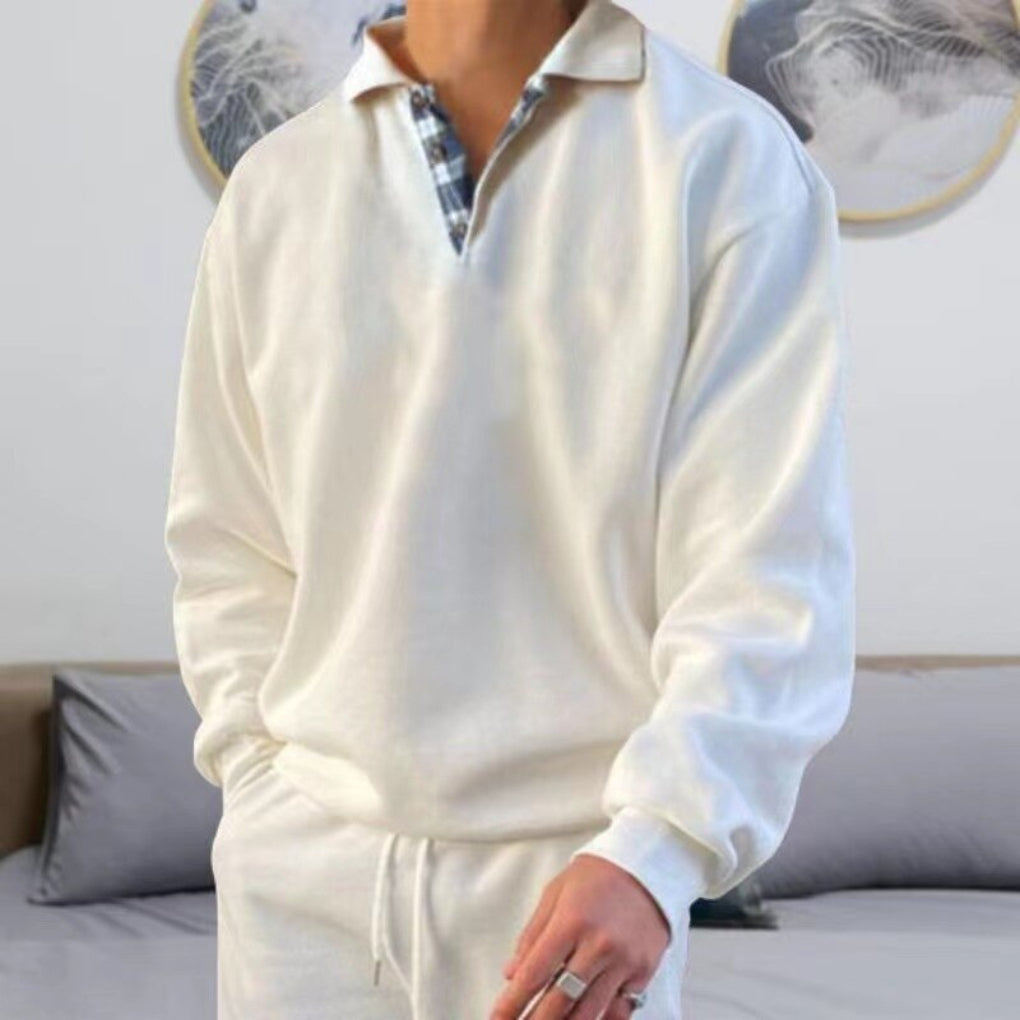 Men's versatile long sleeve polo sweater for modern casual style. Relaxed fit, comfortable and breathable everyday wear.
