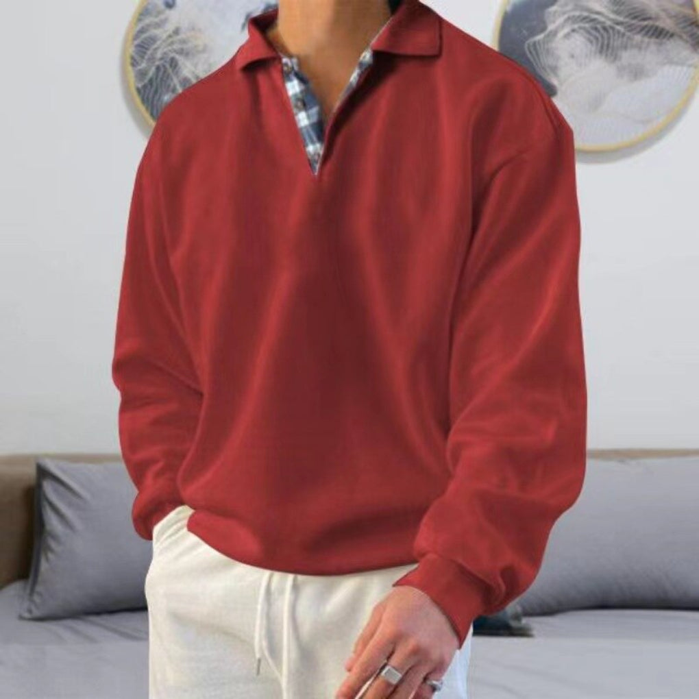 Men's modern long sleeve polo sweater. Versatile, comfortable, and stylish for everyday casual fashion.