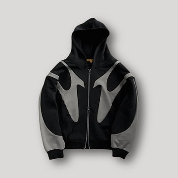 Men's Bold Contrast-Panel Full-Zip Graphic Hoodie - Black