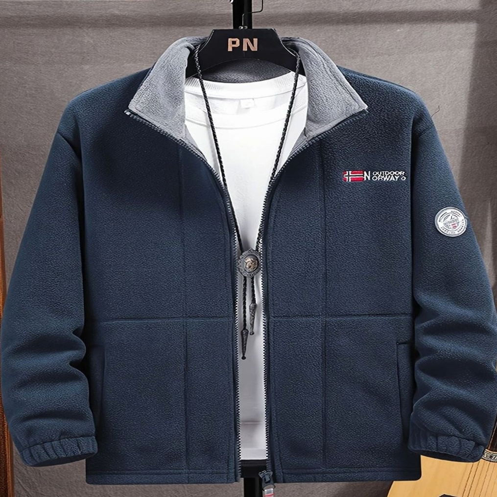 Men's Classic Full-Zip Stand-Collar Outdoor Fleece Jacket - Navy