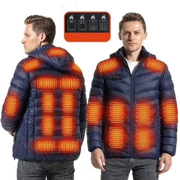 Men Heated Puffer Jacket with Power Bank Connection and Adjustable Heat Zones