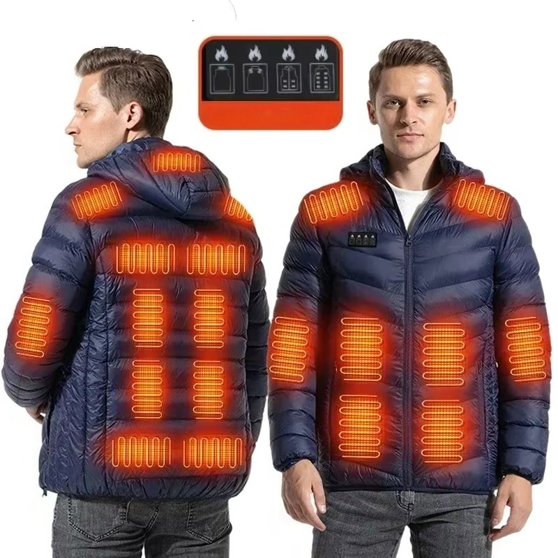 Men Heated Puffer Jacket with Power Bank Connection and Adjustable Heat Zones