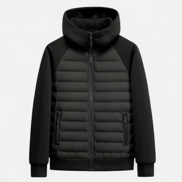 Hooded Quilted Jacket with Knit Sleeves and Zipped Pockets For Men