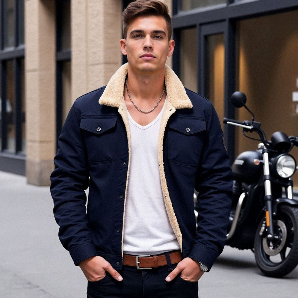 Men's Sherpa-Lined Fleece Winter Jacket Relaxed Fit