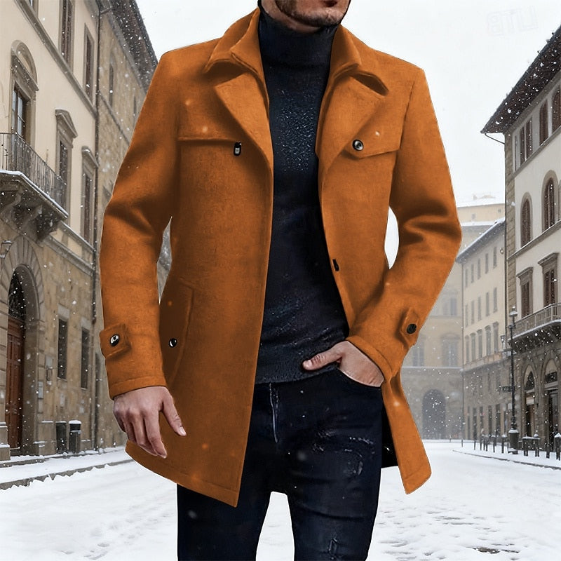 Winter Coat with Button Front Closure and Front Pockets, Extended Hip Coverage