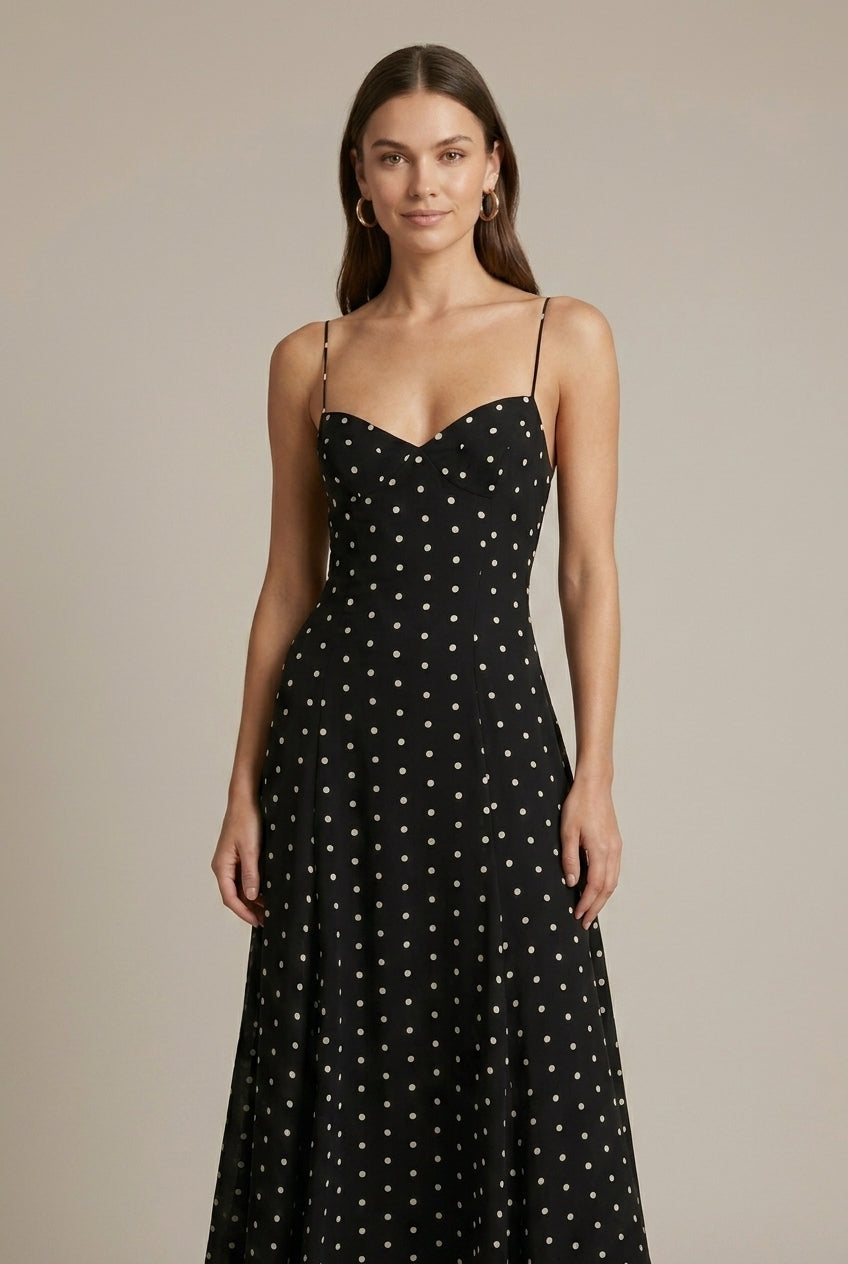 Women's Polka Dot Spaghetti Strap Sweetheart Maxi Dress - Flowy