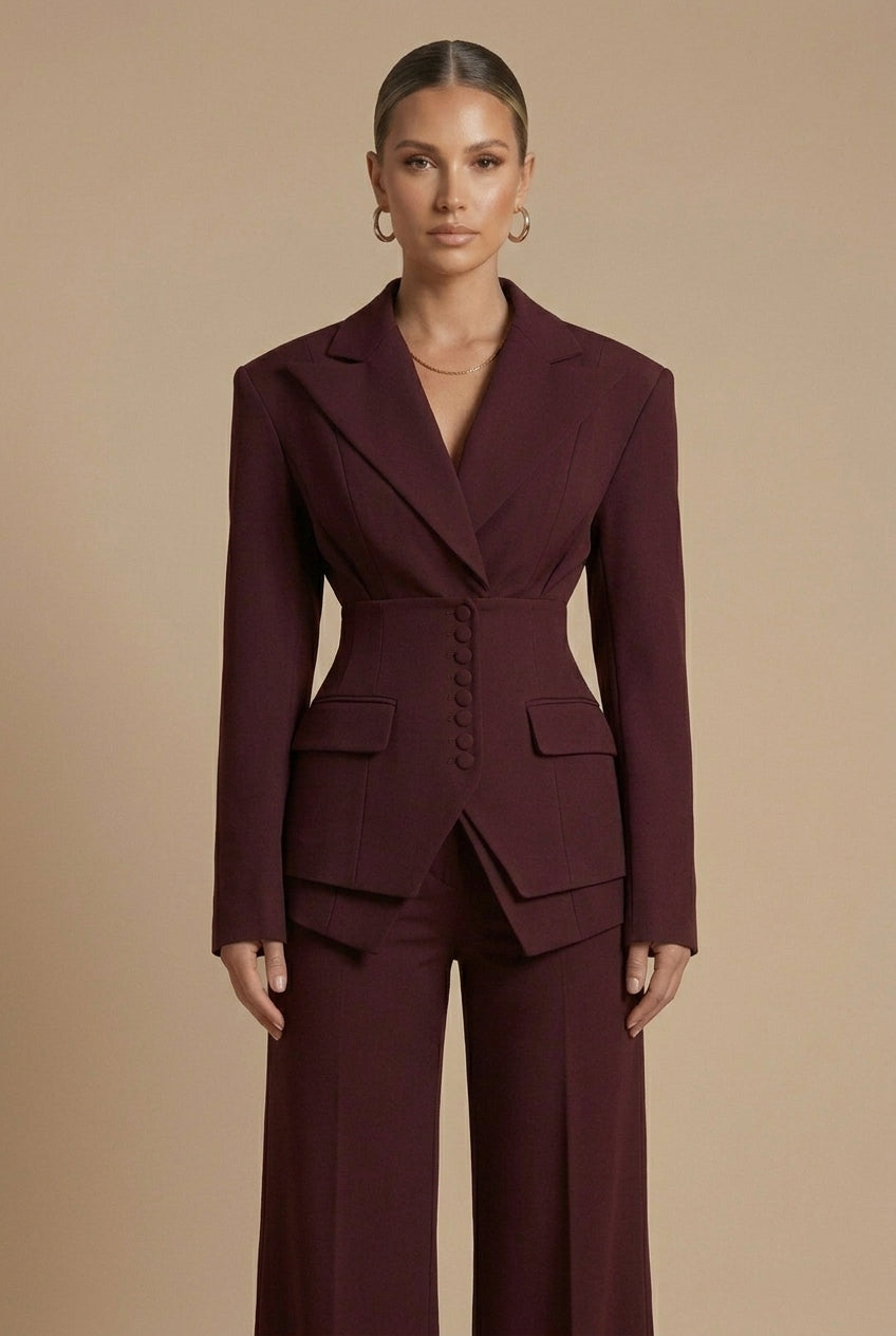 Women's Two-Piece Suit Peaked Lapel Wide Leg