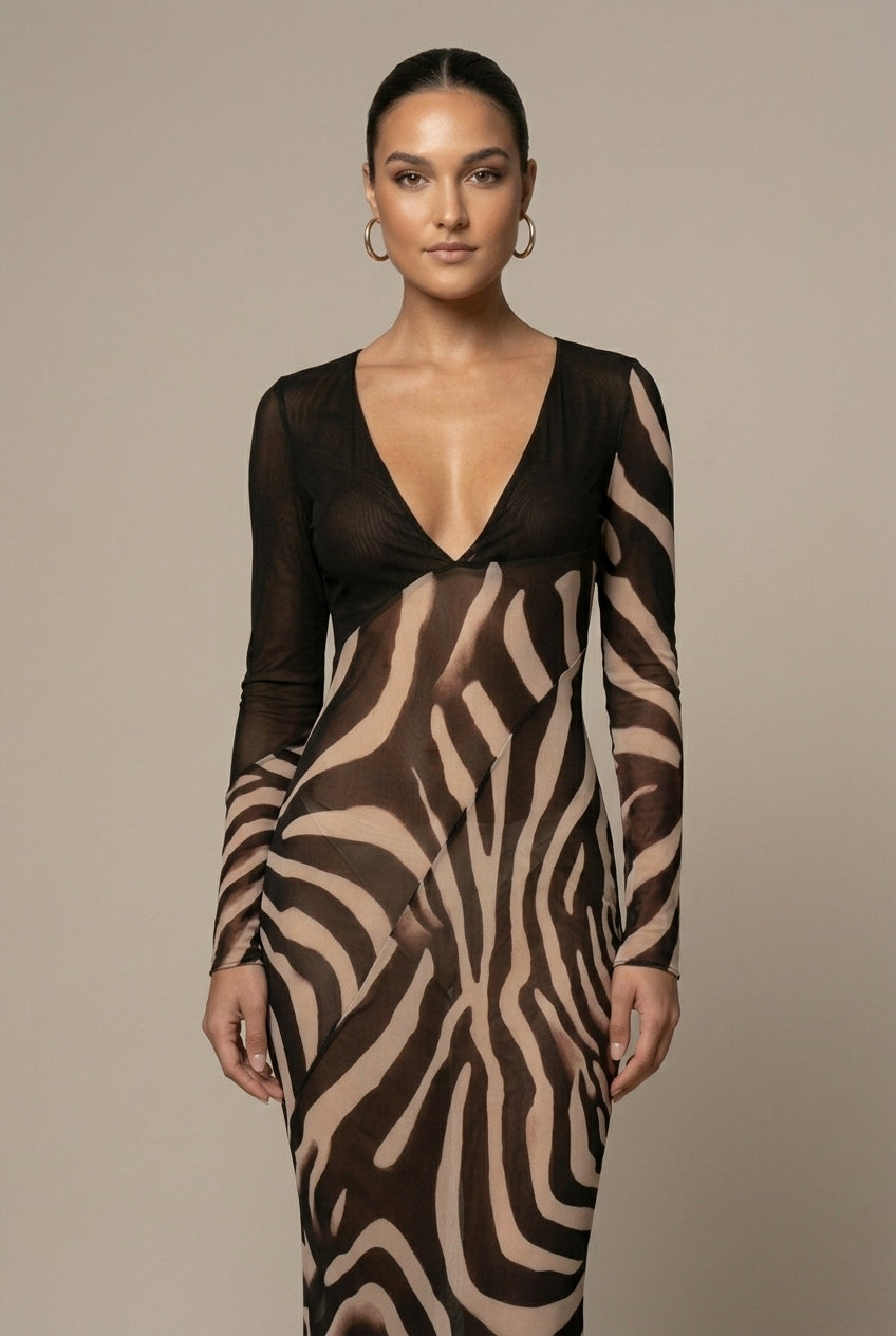 Women's V-Neck Zebra Print Party Dress