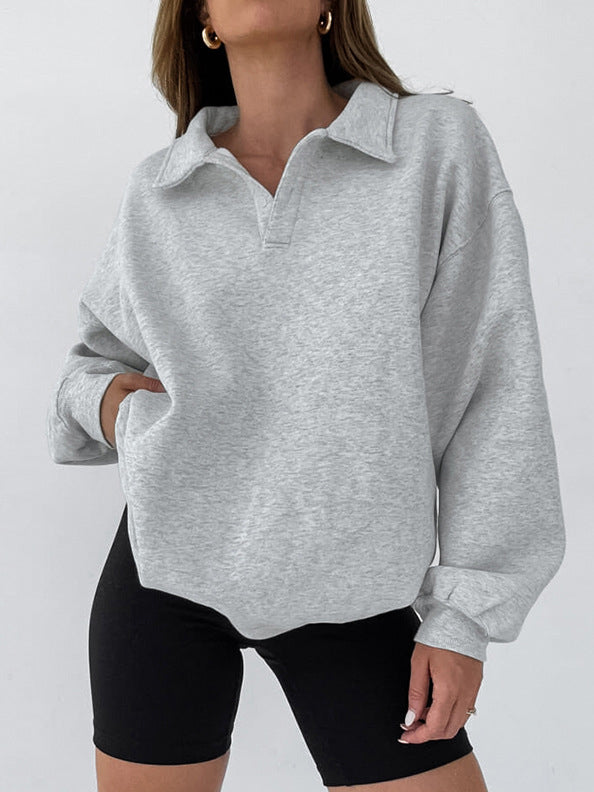 Collared Pullover Sweatshirt with Polyester Cotton Blend and Slight Stretch
