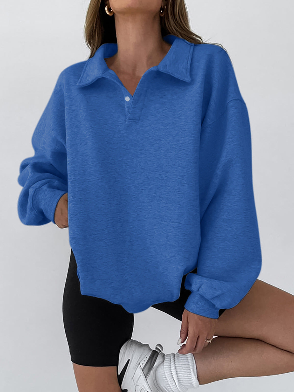 Collared Pullover Sweatshirt with Polyester Cotton Blend and Slight Stretch