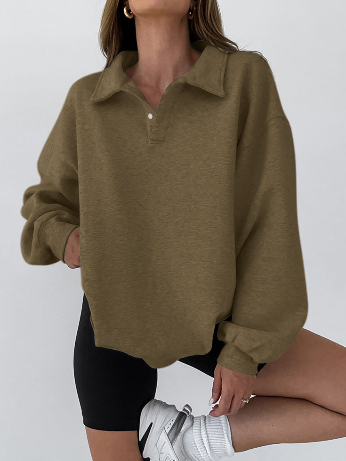 Collared Pullover Sweatshirt with Polyester Cotton Blend and Slight Stretch