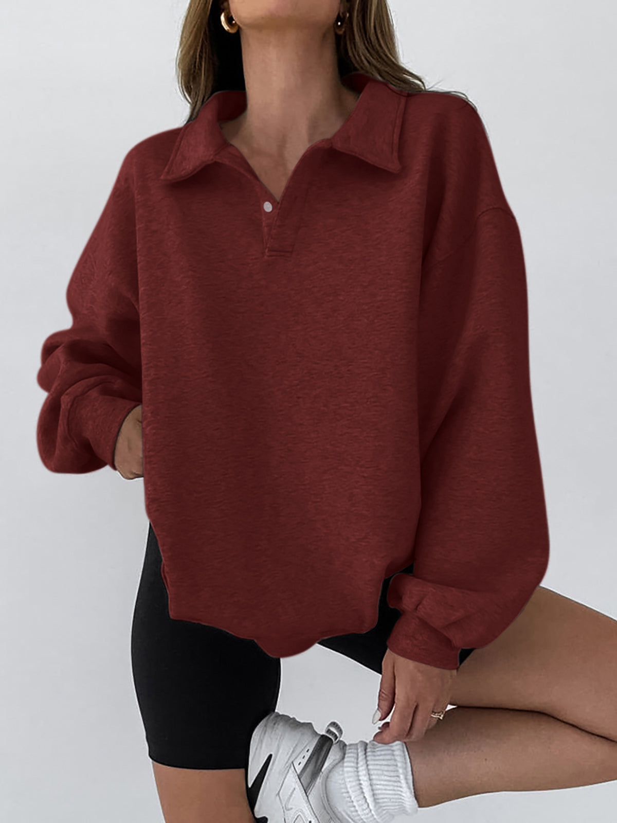 Collared Pullover Sweatshirt with Polyester Cotton Blend and Slight Stretch