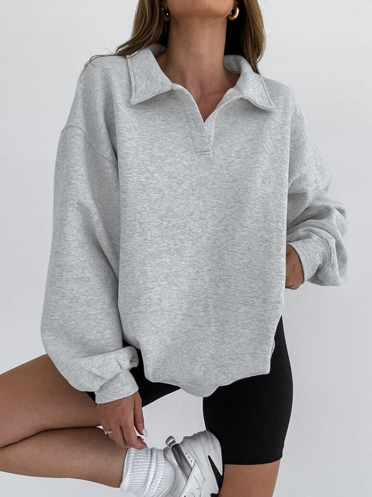 Collared Pullover Sweatshirt with Polyester Cotton Blend and Slight Stretch