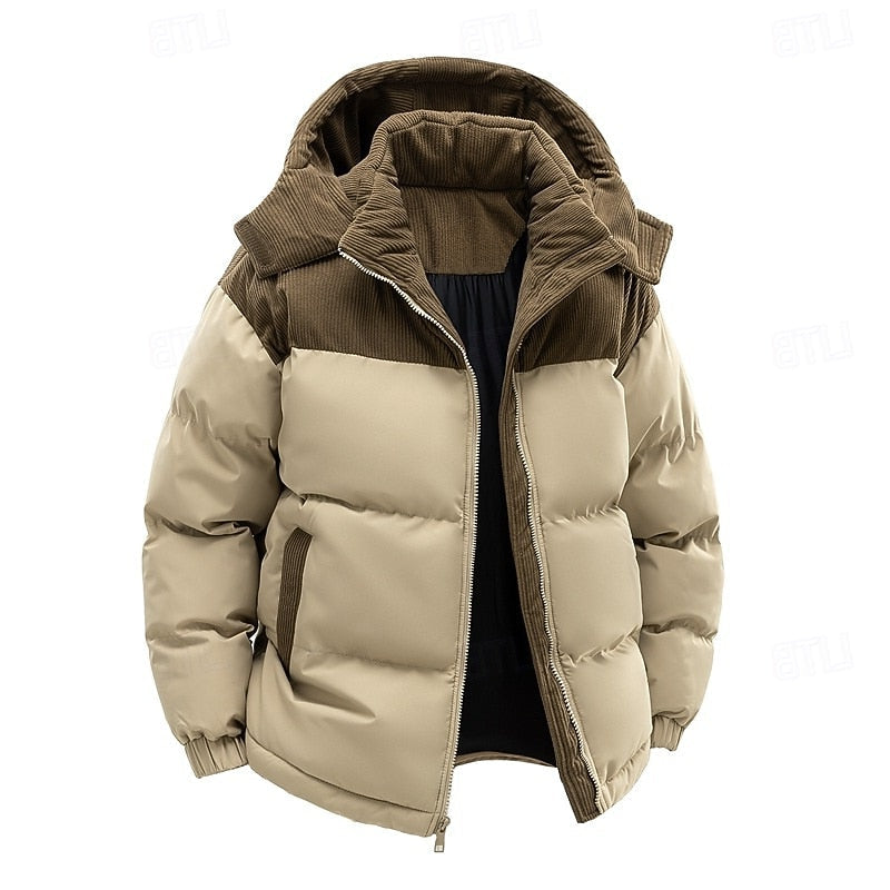 Insulated Puffer Jacket with Hood and Two Tone Panels