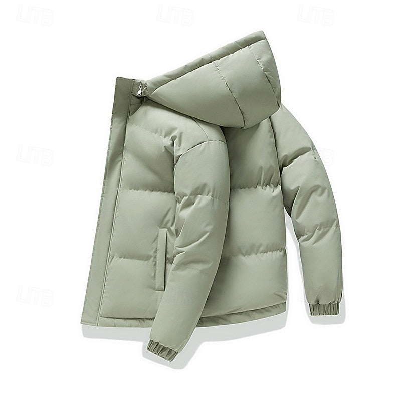 Padded Puffer Jacket with Adjustable Hood and Deep Pockets, Elastic Cuffs