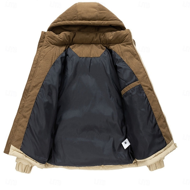 Insulated Puffer Jacket with Hood and Two Tone Panels