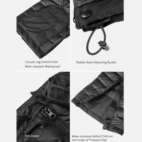 Goose Down Insulated Pants with Full Leg Side Zippers and Water Resistant Lower Legs