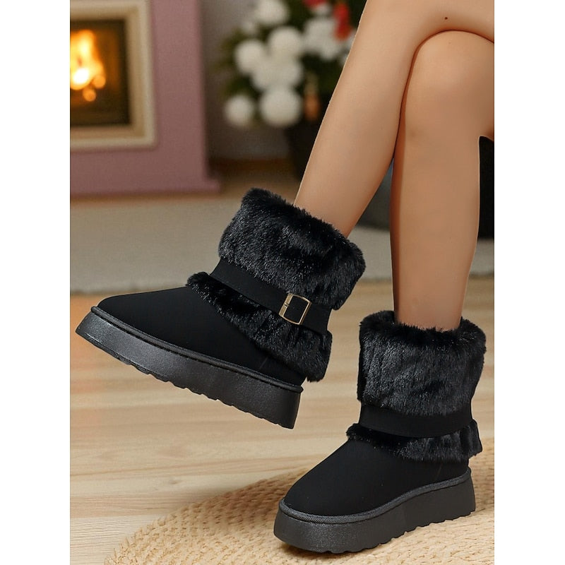 Women's Slip On Snow Boots with Fur Lining and Grip Sole, Ankle Height