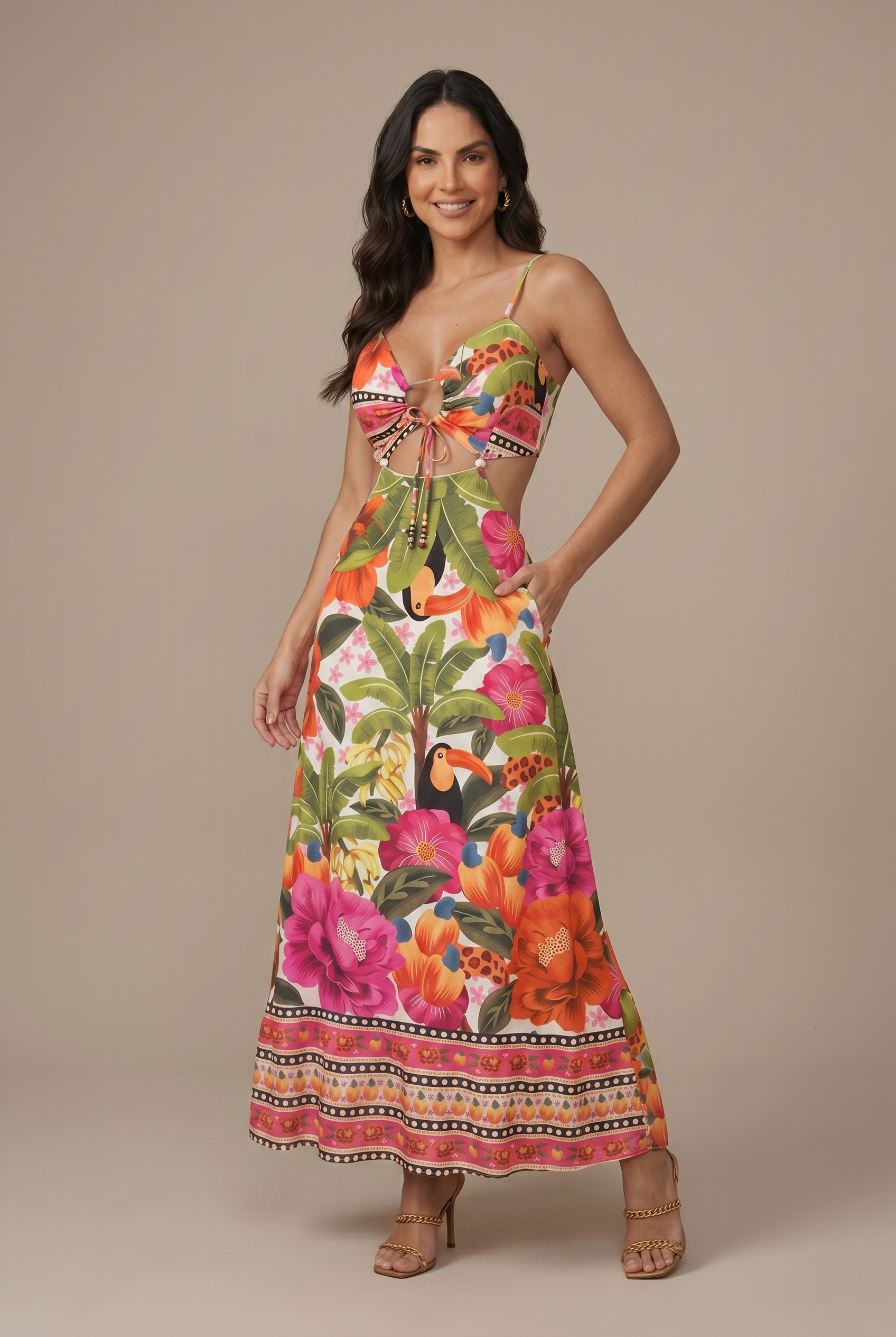 Women's Bohemian Floral Print Spaghetti Strap V-Neck Maxi Dress