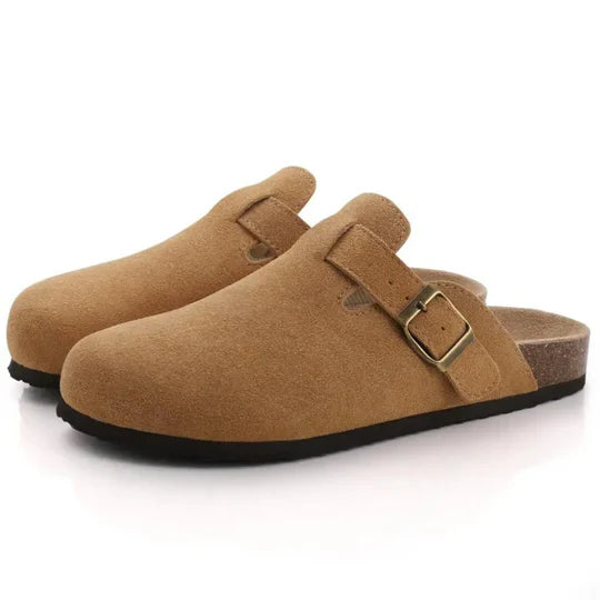 Women’s Slip On Mules - Buckle Strap Clogs - Cork Sole Slippers for Everyday Wear