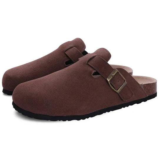 Women’s Slip On Mules - Buckle Strap Clogs - Cork Sole Slippers for Everyday Wear