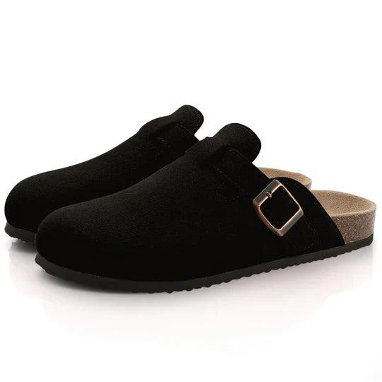 Women’s Slip On Mules - Buckle Strap Clogs - Cork Sole Slippers for Everyday Wear