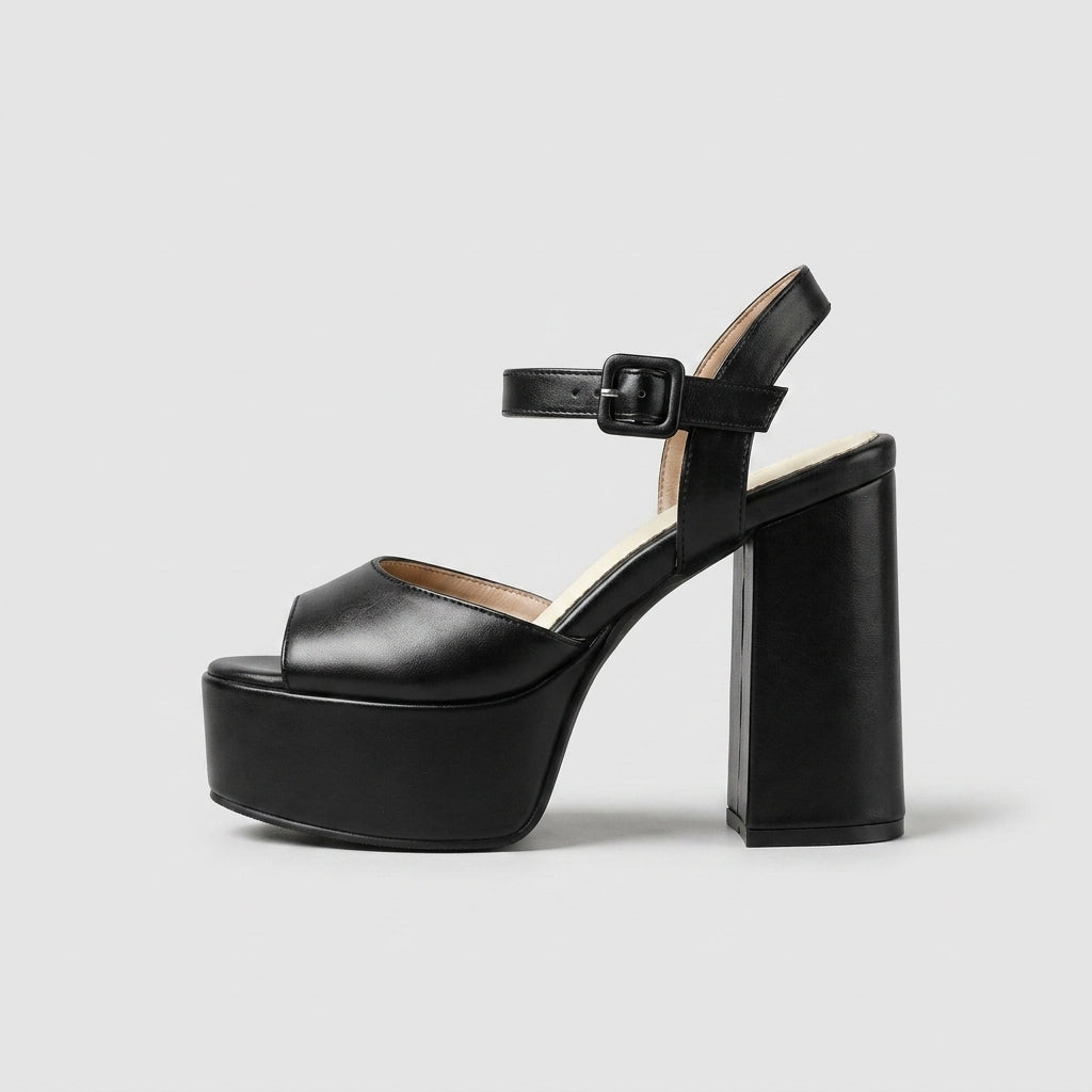 Women's Platform Heels Textured Ankle Strap Block