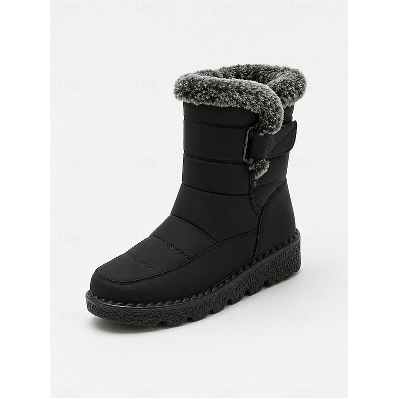 Mid Ankle Winter Boots with Side Fastening and Cushioned Footbed, Quilted Exterior