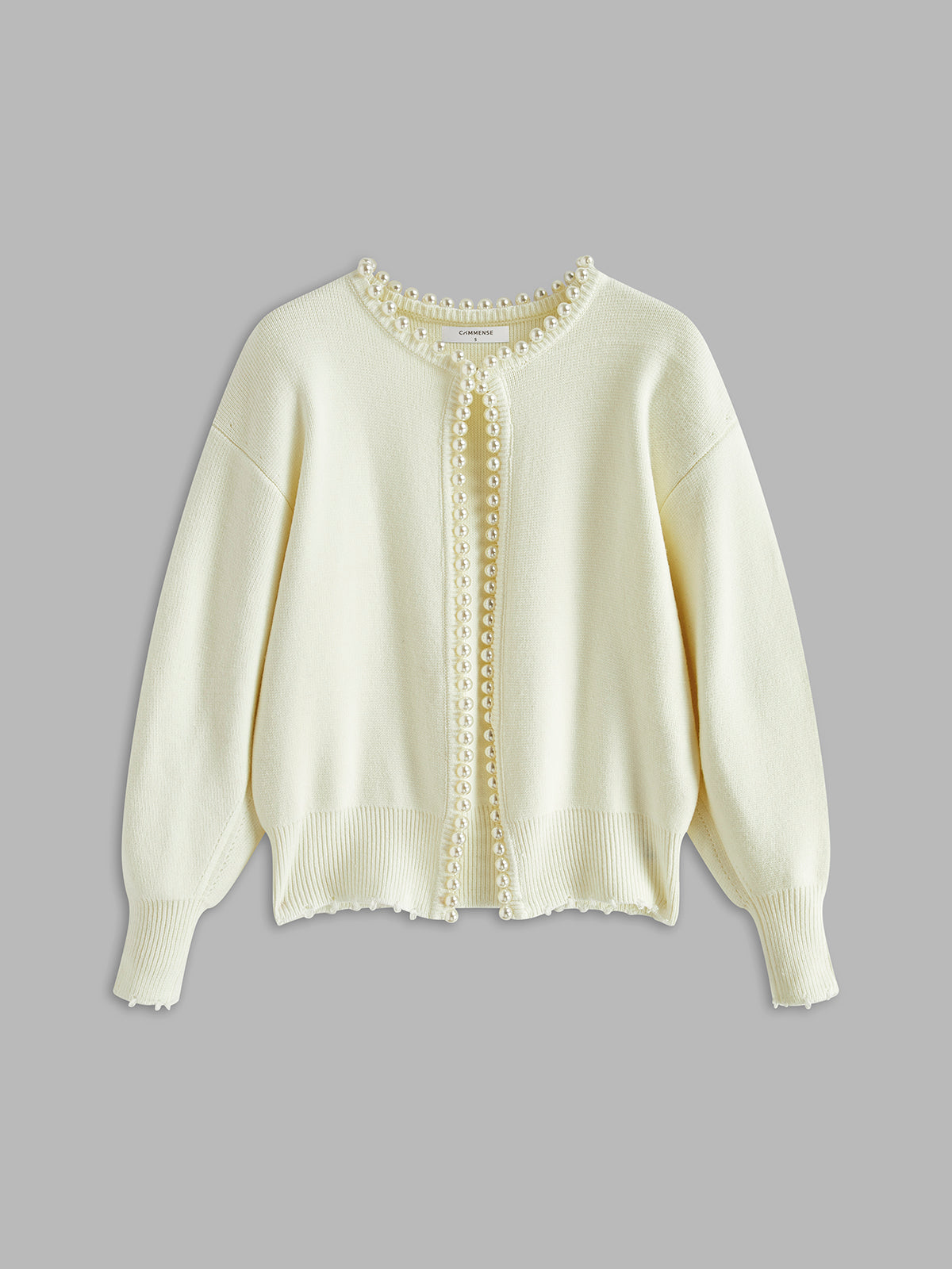 Button Front Knit Cardigan with Pearl Trim for Women, Regular Fit