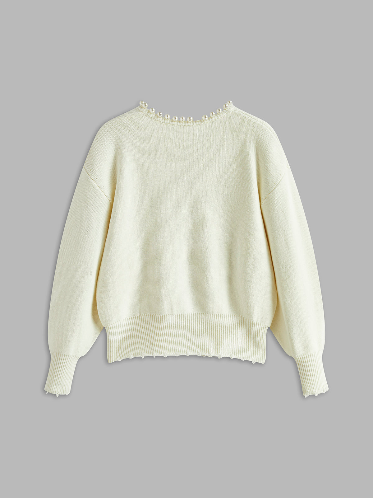Button Front Knit Cardigan with Pearl Trim for Women, Regular Fit