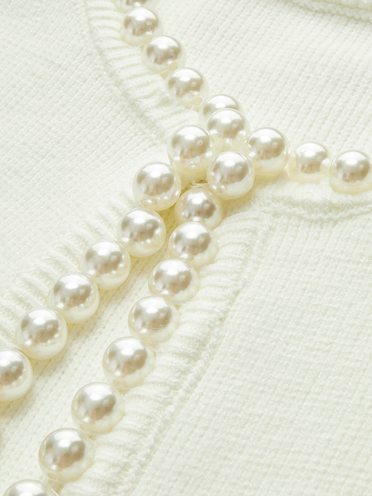 Button Front Knit Cardigan with Pearl Trim for Women, Regular Fit