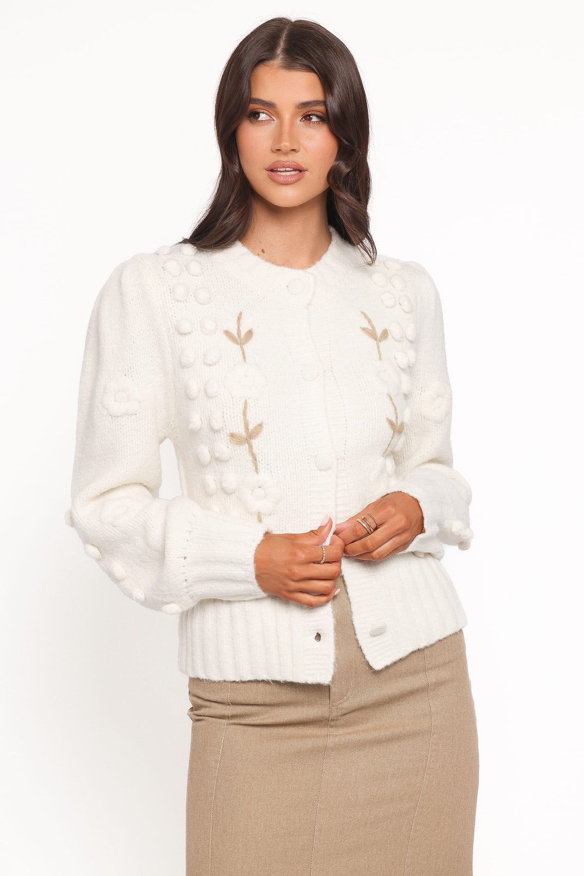 Petal and Pup USA KNITWEAR Cleo Floral Cardigan - Cream