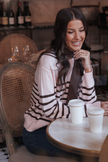 Petal and Pup USA KNITWEAR Eleanora Striped Knit Pullover Sweater - Pink